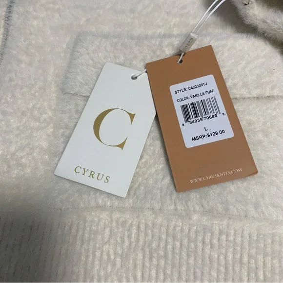 Cream Zip-Up Sweater by Cyrus Large NWT - Picture 7 of 11